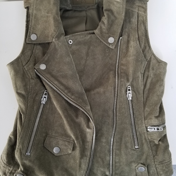 Blank NYC Olive Green Suede Leather Moto Vest Size S Zipper Snap Closures - Picture 10 of 11